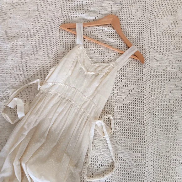 . Vintage Handmade Small Batch Cotton Lace Tie Back Prairie Maxi Slip Dress . - Picture 14 of 16